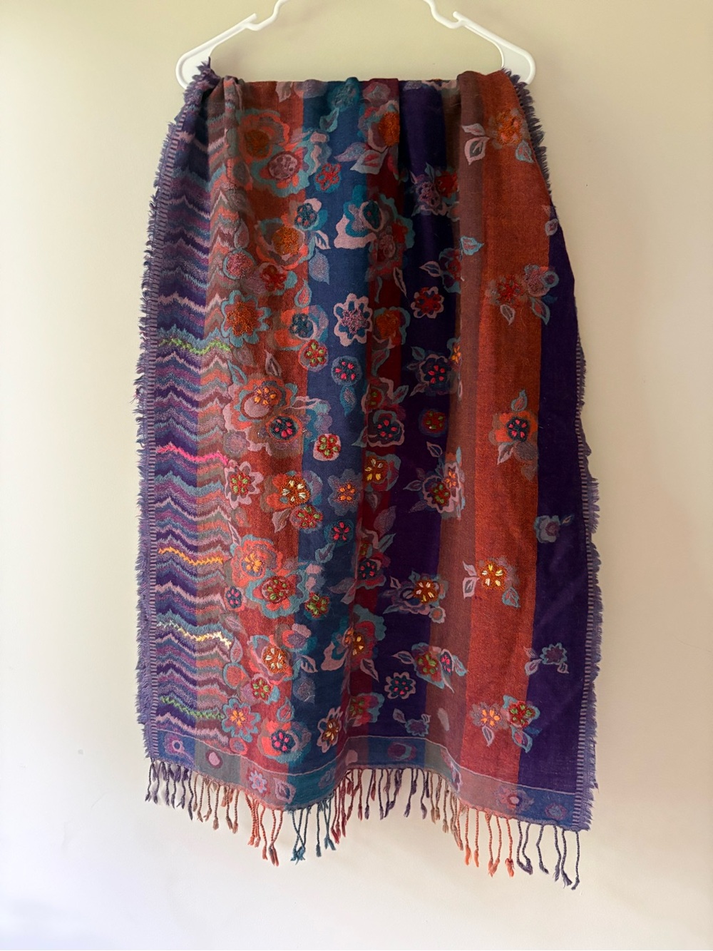 X-Large Multicolor Rainbow Wool Shawl/ Wall Hanging Hand Woven Fringe Super Soft